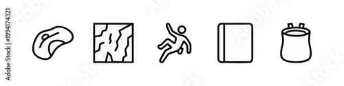 Line Art Icons: Climbing Hold, Cracked Surface, Climber Silhouette, Chalk Bag, Climbing Rope