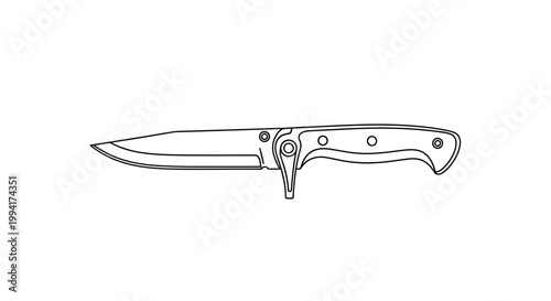 Minimalist Line Art Illustration of a Folding Pocket Knife