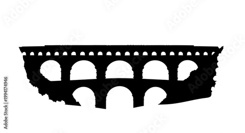 Silhouette of Ancient Roman Aqueduct Bridge with Tiered Arches