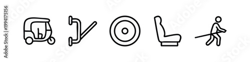 Tuk-tuk, Handlebar, Wheel, Seat, Rickshaw Icons (Line Art)