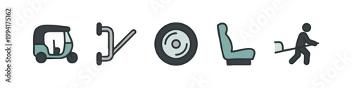 Tuk-tuk, Handlebar, Wheel, Seat, Rickshaw Icons (Colored)