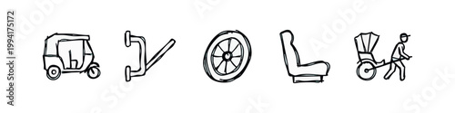 Tuk-tuk, Handlebar, Wheel, Seat, Rickshaw Icons (Sketch)