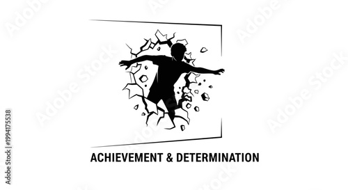 Silhouette of a person breaking through a wall representing achievement and determination.