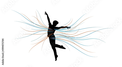 Photography Silhouette of a dynamic dancer with colorful energy lines.