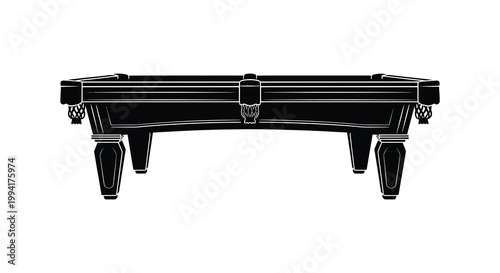 A detailed black silhouette of a classic billiards table with ornate legs and design elements silhouette high quality professional