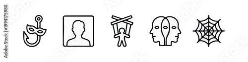Identity Fraud and Psychological Manipulation Line Icon Set