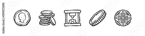 Finance and Industrial Manufacturing Hand-Drawn Icon Set