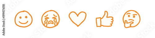 Orange Hand Drawn Emoji and Reaction Icons with Heart and Thumbs Up
