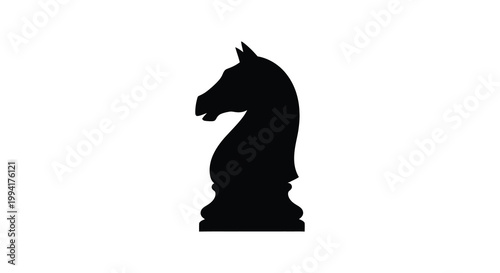 A striking black silhouette depicts the head and neck of a majestic chess knight a symbol of strategy