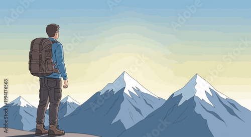 Man with Backpack Looking at Mountains Vector Icon Sheet, Icons, Vector Icon Sheet, Icon Sheet