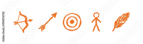 Orange Archery and Target Symbols Hand-Drawn Doodle Set