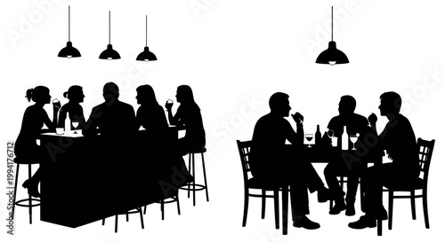 People sitting at restaurant tables.