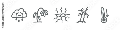Grey Icons for Climate Change, Drought, and Environmental Issues