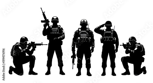 Soldiers in tactical gear standing together.