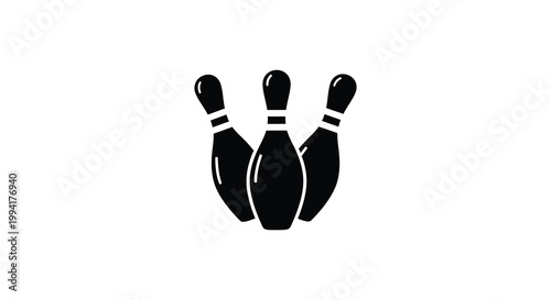 A minimalist depiction of three bowling pins arranged in a triangular formation presented as a stark silhouette high quality