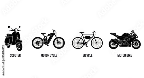 Scooter motorcycle bicycle motorbike vehicles.