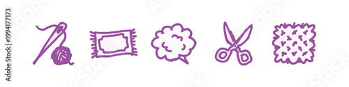 Magenta Hand Drawn Sewing and Needlework Craft Icons Set