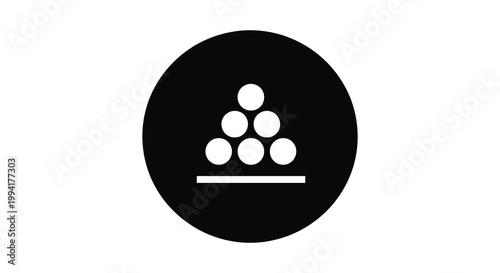 A circular black background displays a minimalist white rack of billiard balls creating a striking silhouette high quality professional