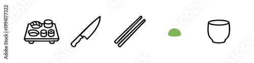 Line Art Sushi and Japanese Cuisine Icon Collection