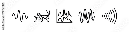 Minimalist Line Icons of Sound Waves and Cricket Bug