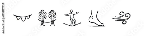 Hand Drawn Slacklining and Balancing Icons Set Sketch