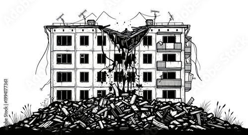 Damaged Building After Demolition Work.