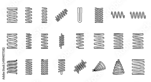 collection of different types of outline springs and coils vector illustration