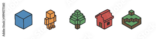 Colorful Voxel Art Icon Collection for Sandbox Games and 3D Building