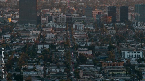 Los Angeles Sunset to Night Cityscape Telephoto Time Lapse Tilt Up California USA