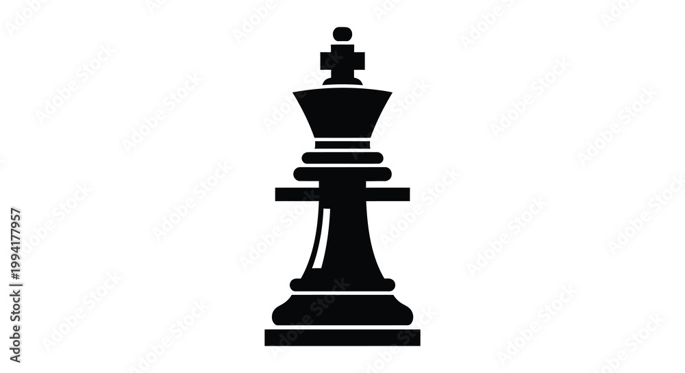 Fototapeta premium A stark black chess king stands prominently against a white background a bold and iconic silhouette high quality professional