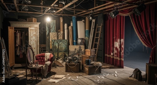 Abandoned film set with furniture props.