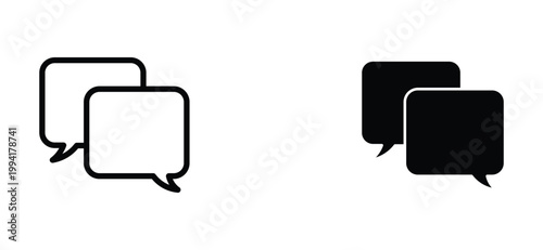 Minimalist chat bubble icons set, black and white speech bubble vector graphics, communication and messaging symbols for web design and mobile apps