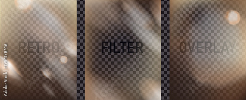 Retro effect filter photo overlay. Vintage sunny day with light leaks mood. Soft warm lense reflection. Blurry warm glow. Halftone gradient transparent background. Cinematic analog burn ray.