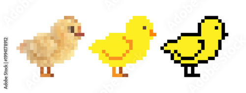 A Colorful Evolution of Pixelated Chicks in Three Distinct Styles of Digital Art Representation