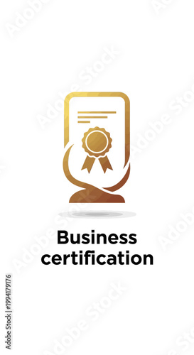 Elegant Business Certification Icon with Gold Seal and Ribbon.