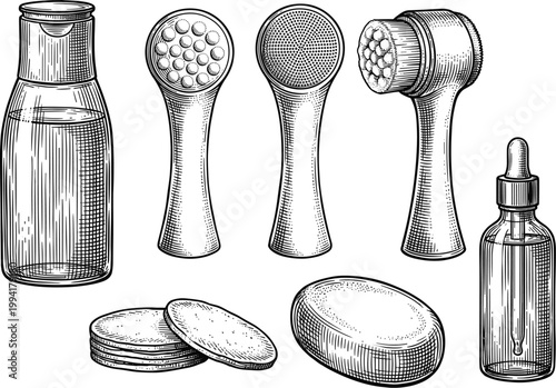 Beauty products vintage engraving style graphic.