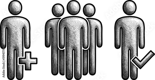 People icons set. group with plus and check mark vector illustration.