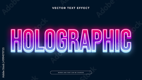 Holographic editable text effect featuring vibrant pink and blue glowing neon outlines