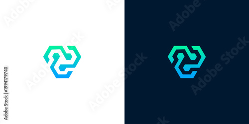 Modern abstract hexagonal geometric network technology logo symbol design inspiration