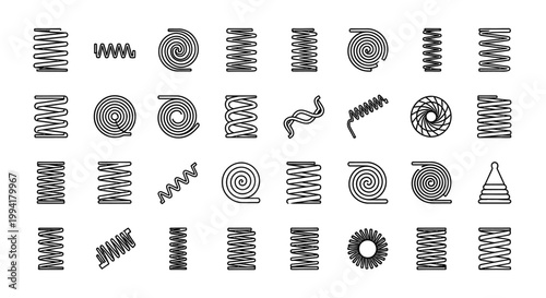 collection of diverse spring coil icons and vector illustrations on white background