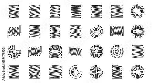 collection of linear spring coil icons illustrating various compression and tension designs