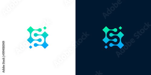 Modern S letter logo concept combining digital connectivity and abstract network elements, symbolizing technological advancement, innovation, and seamless data flow in a dynamic design