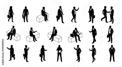 vector set of isometric business people silhouettes diverse characters for corporate presentations and infographics.