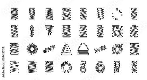 various coil spring types collection industrial components graphic design elements