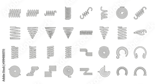 springs and coils collection featuring various metal spirals and engineering components ideal for mechanical design and industrial concepts.