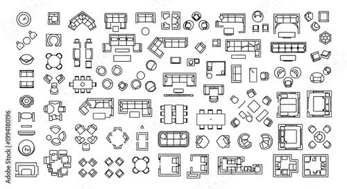 architectural furniture symbols in top view for interior design and floor plans providing detailed cad plan icons for various layout projects.