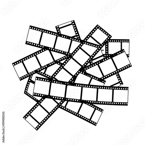A film strip illustration scattered on a plain background