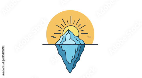 Minimalist Iceberg Vector Illustration with Sunrise - Tip of the Iceberg Concept Art