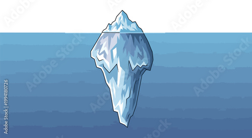 Tip of the Iceberg Illustration - Vector Concept of Hidden Potential, Subconscious Mind, and Business Metaphor for Unseen Problems