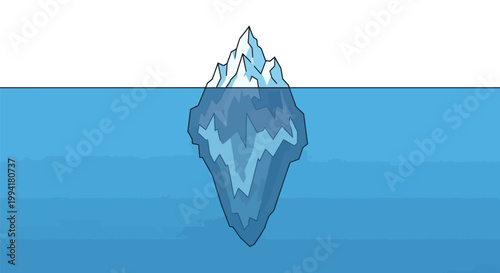 Minimalist Iceberg Illustration Showing Tip Above Water and Large Hidden Depth Below